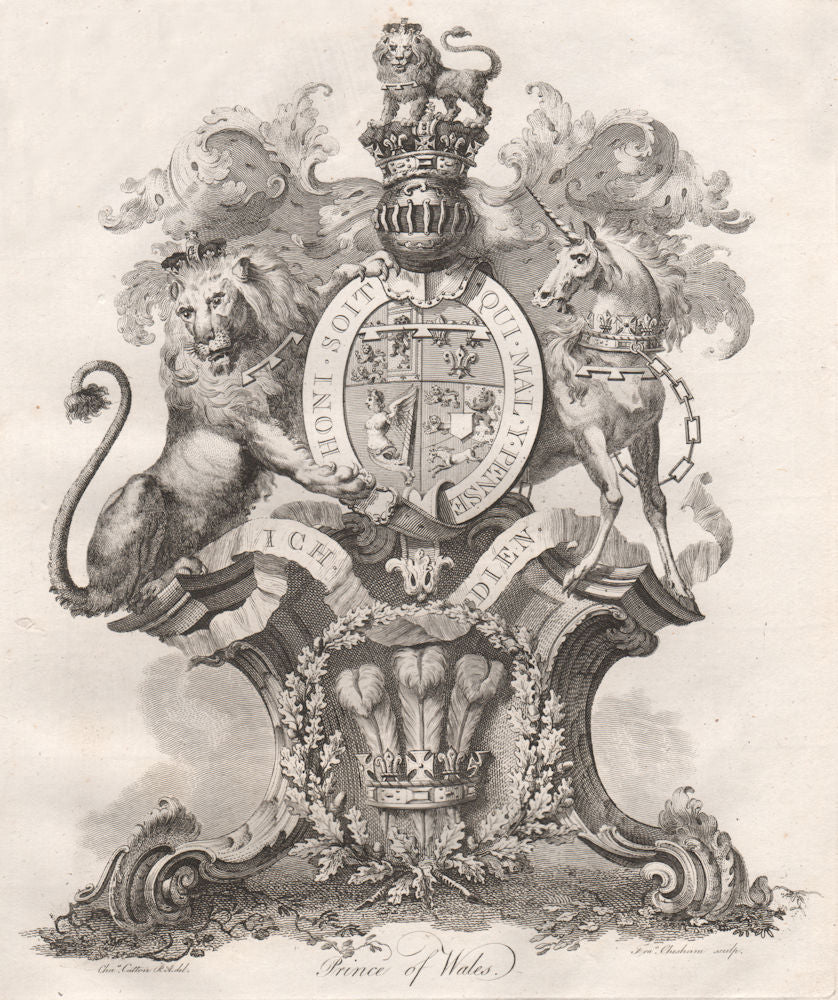 PRINCE OF WALES. Coat of Arms. Heraldry 1790 old antique vintage print picture